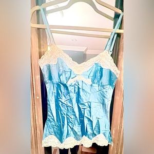 Express silk tank top. Vibrant blue with white lace. NEW WITH TAG. Size XS.